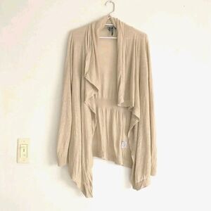 Cynthia Rowley Open Front Cardigan Sweater Womens M Beige Linen Blend Flowy*READ